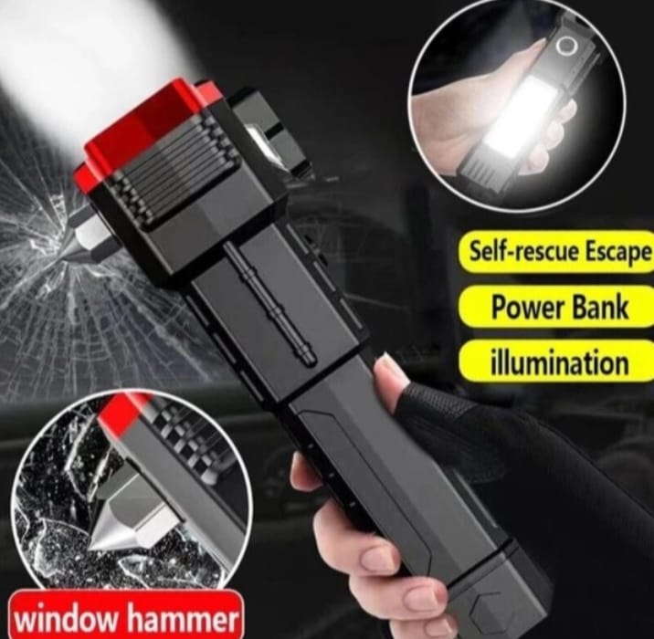 High-power Led Torch Light Rechargeable Flashlight And Multi Functional Tactical Hammer & Power Bank To Charge The Phone