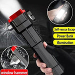 High-power Led Torch Light Rechargeable Flashlight And Multi Functional Tactical Hammer & Power Bank To Charge The Phone